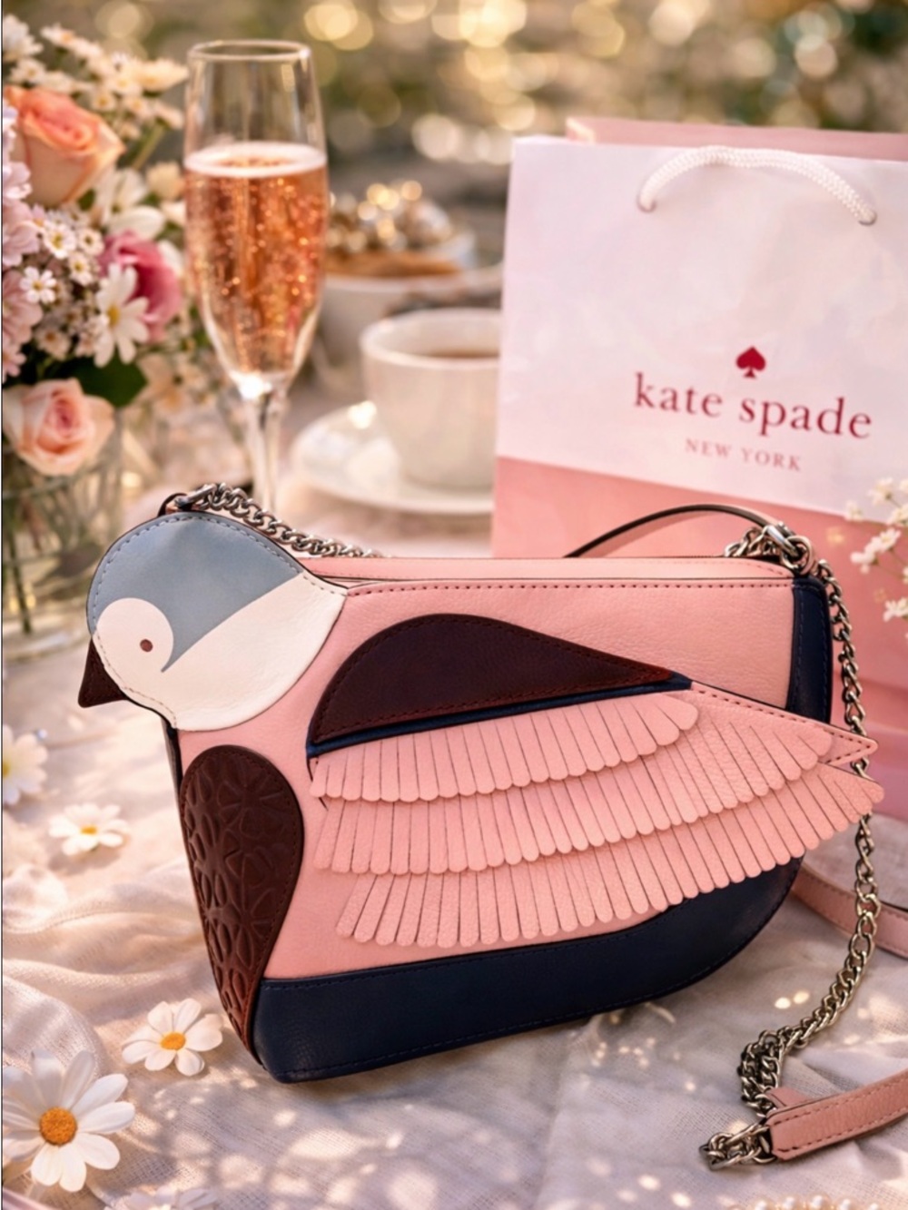 AUTHENTIC KATE SPADE LOVE BIRDS NOVELTY CROSSBODY PINK MULTI LEATHER BAG
